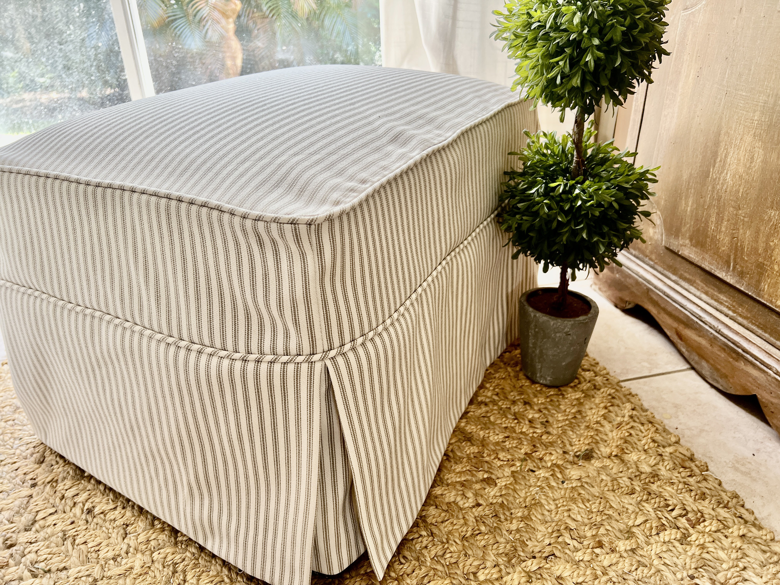 Washable Performance Ticking Ottoman Bench Slipcover Etsy