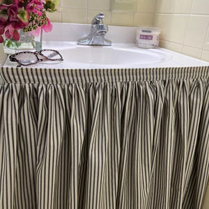 Cottage Farmhouse Ticking Sink Skirt Utility Skirt Desk skirt Console Table|Table|Kitchen Skirt| Dorm