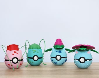 Bedrukte Pokémon Pokéballs – Gen 1 Pokémon – Bulbasaur (Bisasam) Valentijnsdag en Halloween-editie, Ivysaur (Bisaknosp), Venusaur (Bisaflor)
