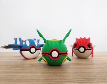 Pokébolas temáticas impressas em 3D – Rayquaza, Kyogre, Groudon, Latios e Latias