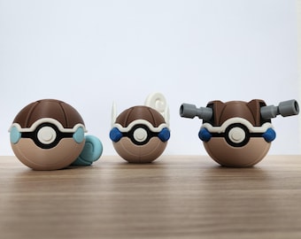 3D Printed Starter Pokémon Pokéballs – Gen 1 Pokémon –  Squirtle (Schiggy) , Wartortle (Schillok), Blastoise (Turtok)