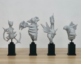 Legendarische God Pokémon Busts – Dialga, Palkia, Giratina & Arceus – 3D-geprint marmeren PLA-standbeeld