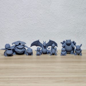 Unbemalte Pokémon Miniaturen - 3D Gedruckte Epoxidharz Miniaturen - Kanto Starter Sets - zum Bemalen & Sammeln