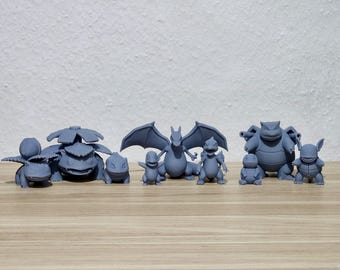 Ongeverfde Pokémon-harsminiaturen – volledige evolutiesets van Kanto-starters – 3D-geprinte figuren om zelf te schilderen en te verzamelen