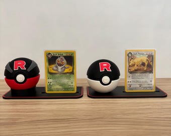 3D-geprinte displaystandaard voor Pokéballs en kaarten – Pokémon-kaarthouder met Pokéball