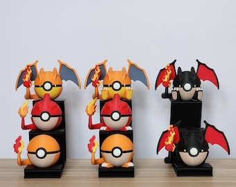 3D-geprinte starter-Pokéball Pokéballs – Gen 1 Pokémon – Charmander (Glumanda), Charmeleon (Glutexo), Charizard (Glurak)