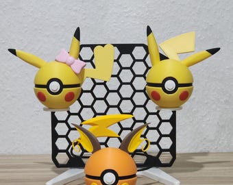 3D Printed Pokémon Pokéballs – Pikachu, Pikachu Pink Bow & Raichu | Display Collectibles