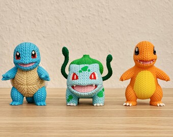 3D Printed Knitted-Style Pokémon Figures – Bulbasaur, Charmander & Squirtle