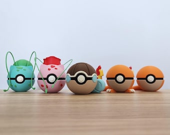 3D Printed Starter Pokéballs – Gen 1 Pokémon | Charmander - Glumanda, Squirtle - Schiggy & Bulbasaur- Bisasam Display Models