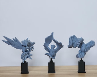 Ongeverfde legendarische vogelstandbeelden – 3D-geprinte harsbustes – Zapdos, Moltres (Lavados) & Articuno (Arktos) om zelf te schilderen