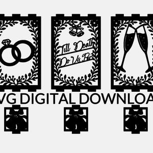 Hochzeit Laterne SVG | Ehering, Champagnerflöten, bis der Tod uns scheidet SVG | Feier Laterne Panels | Hochzeits-MementoT