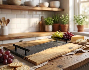 Poplar Resin Serving Tray, Silver Ash Charcuterie Board, Decorative Serving Platter