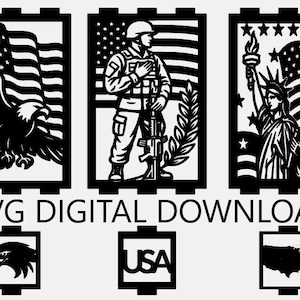 Pacote de Lanternas Patrióticas SVG | Arquivos Recortados a Laser para o 4 de Julho | Soldado Militar, Águia, Liberdade SVG | Painéis de Lanternas com Bandeira Americana | Decoração EUA
