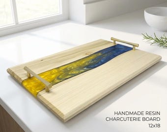 Multi-colored Resin Serving Board, Epoxy Charcuterie, Decorative Platter with Handles