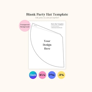 Leerer Partyhut druckbare Vorlage, Muster und Dekorationen hinzufügen, digitaler Download, Benutzerdefinierte Partyhüte, personalisierte Partyhut, digitale Datei