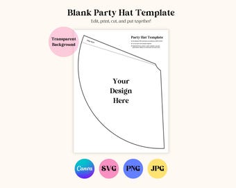 Blank Party Hat Printable Template, Add Patterns and Decorations, Digital Download, Custom Party Hats, Personalized Party Hat, Digital File