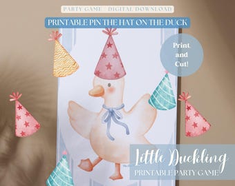 PRINTABLE Little Duckling Birthday Party Game, Pin The Hat On The Duck, Babies First Birthday, Whimsical Birthday, Digital Download