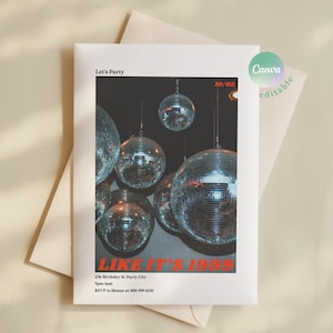 Disco-Party-Einladung, bearbeitbare druckbare einladen, 20. Geburtstag, Disco-Themen-Party, Disco-Kugel, Retro-Party, Einladung zum Abendessen