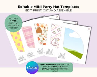 Personalized Mini Party Hat Printable Template, Mini Party Hat for Baby, Edit in Canva, Digital Download, Custom Kids Birthday Party Hats