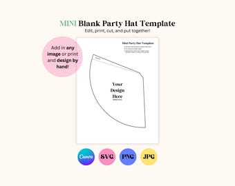 Blank MINI Party Hat Printable Template, DIY Paper Party Hats, Digital Download, Paper Party Crown, Personalized Party Hat, Baby Party Hat