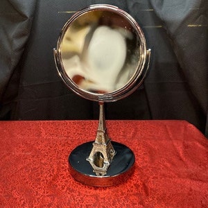 Eiffel Tower Table Mirror - 11 Inches Tall - Silvery Shiny Finish