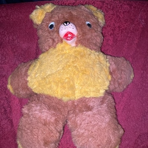Vintage 1950s Rushton Rubber Face Teddy Bear Music Box (No Wind Up Handle)