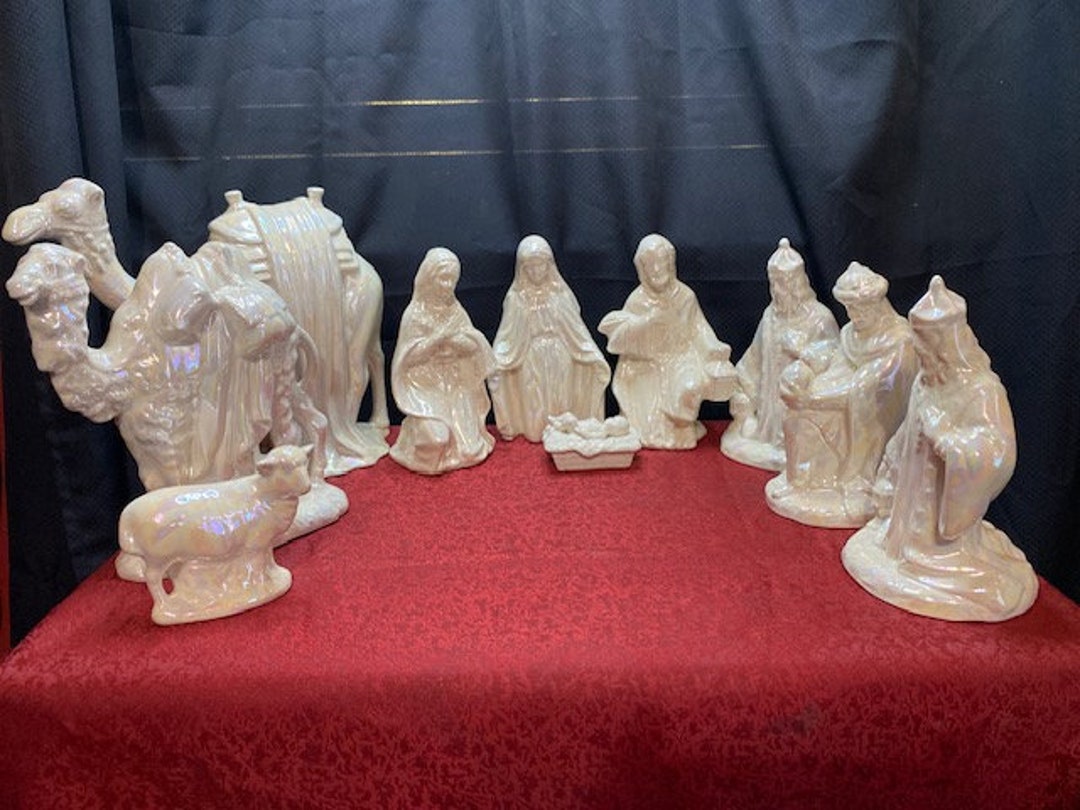 10 Piece 68 Tall Figures Mother of Pearl Iridescent Handmade Ceramic