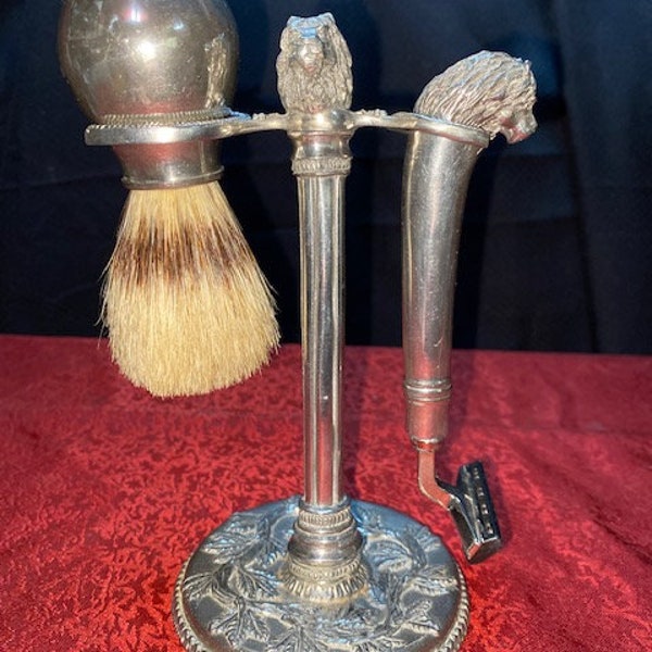 Concord 3 Piece Lionhead Pewter/Badger Hair Shaving Set (Brush Razor & Stand)