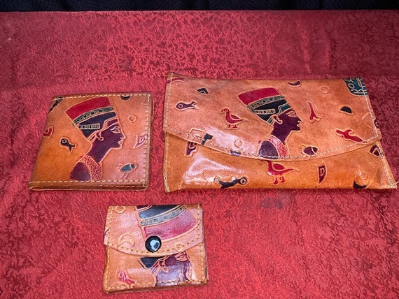 3 Piece Leather Nefertiti Purse/Wallet Combo - image 1