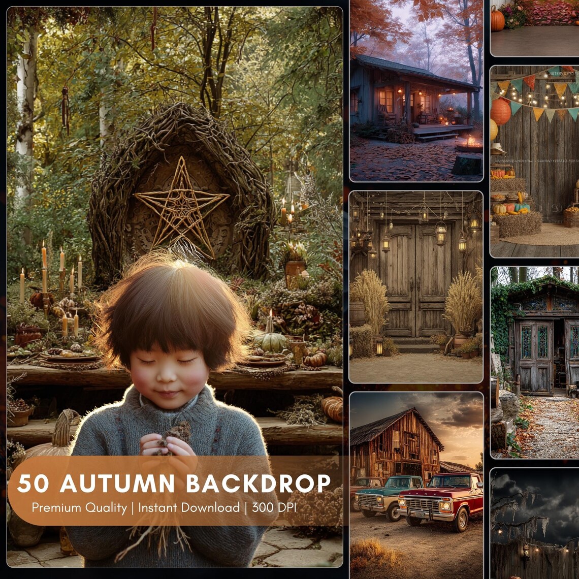 50 Autumn Barn Digital Backdrops – Rustic Fall Photography Overlays ...