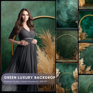 Green Minimal Arch Backdrop Set: Luxury Digital Overlays (JPEG Download)