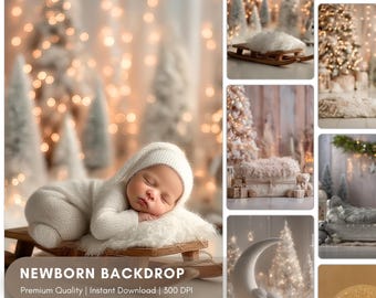Toile de fond numérique hiver nouveau-né | Fond de Noël bébé | Toile de fond Snowy Babies | Photographie de vacances | Téléchargement instantané