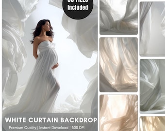 Flying White Fabric Portrait Backdrop: Soft Vibrant Photo Art (Digital Download PNG)