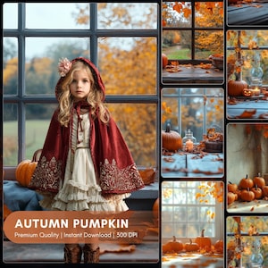 Autumn Pumpkin Backdrop, Halloween Backdrop, Autumn Digital Backdrop, Photography Composite, Pumpkin Backdrop Set
