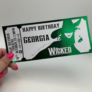 Wicked  - Personalised Musical Theatre Ticket – Custom Gift, Surprise Keepsake, Souvenir  – *FREE* Fast UK delivery!