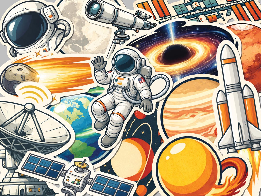 Retro Space Exploration Stickers | Mid-century Astronomy Art Pack - Etsy