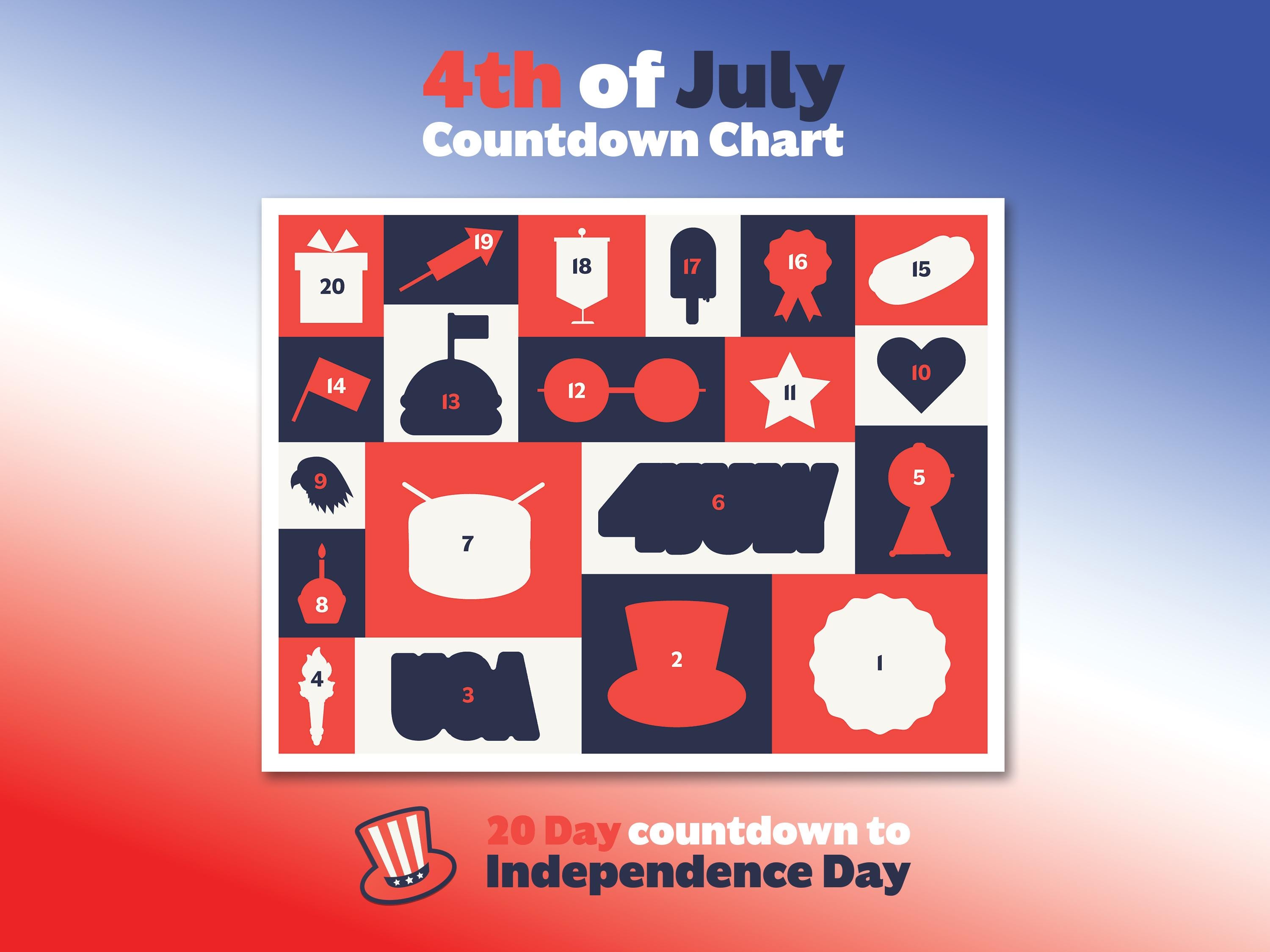 July Countdown Calander 4th of July Countdown Chart - Etsy