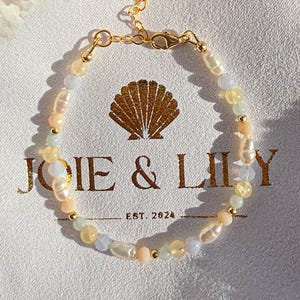 Gemstone & Pearl Beaded Bracelet: 14k Gold-Filled, Coastal Style