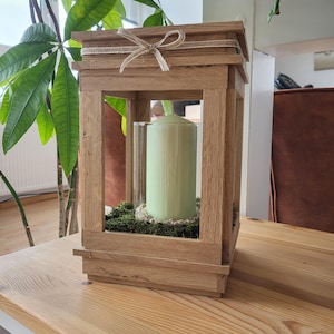 Rustic wooden lantern with glass cylinder, decorative lantern, handmade candle holder, wooden lantern with lantern, living room decoration