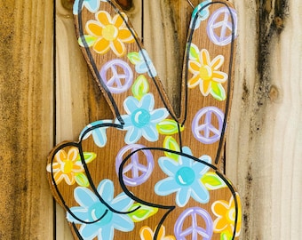 Peace Blume Türschild, Türschild mit Blumen, Boho Türschild
