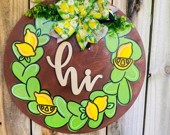 Colgante redondo de puerta con diseño de limón para el verano - Colgante redondo para puerta - Decoración de puerta de verano - Decoración de puerta con diseño de limón - Regalos para el Día de la Madre