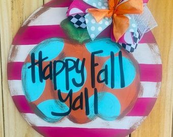happy fall y’all door hanger, fall door hanger , pumpkin door hanger