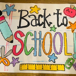back to school banner , teacher classroom banner , teacher classroom , hand painted banner . Personalized