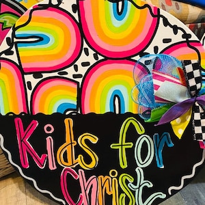 rainbow round door hanger , teacher door hanger, classroom door hanger