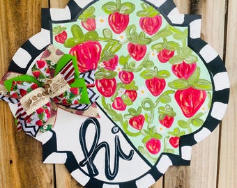 Perchero de puerta con diseño de fresa, perchero de puerta de verano, decoración de fresa