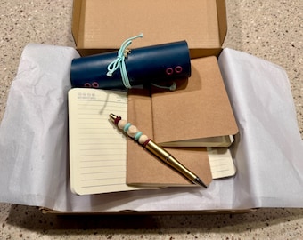 DIY Custom Leather Travel Journal Notebook Kit & Beaded Pen, Free Shipping