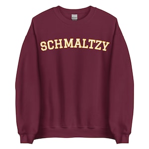 Schmaltzy Sweatshirt, Unisex Cozy Crewneck Sweatshirt with Yiddish Varsity Design, Yiddish Word Sweatshirt, Funny Jewish Sweatshirt Gift