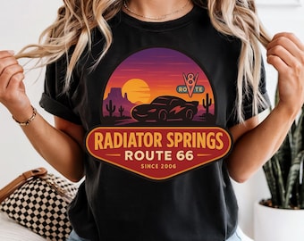 -shirt teint en pièce unisexe Radiator Springs | T-shirt rétro Road Trip, chemise de style vintage, tenue décontractée,