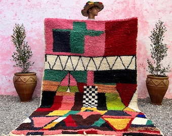 Gorgeous Beni Ourain Rug ,Geometric Rug Wool -Artistic Moroccan rug ,Boujaad Colorful Wool rug-Hand Woven Berber Rug ,bedroom Cozy Chic Rugt