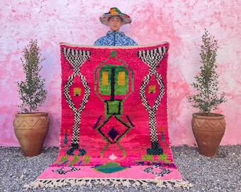 Pink moroccan rug-Moroccan Boujaad Rug - Handmade Rug - Custom Moroccan Rug - Pink And Green Rug- Berber Rug - Home Decor Rug